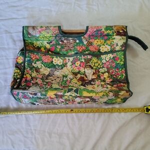 Rare Vintage Cottagecore Farmhouse Quilted Floral Cat Print Sewing Bag